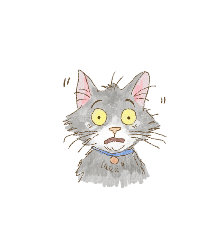 Illustration of a surprised cat with wide eyes and a shocked expression on a white background.