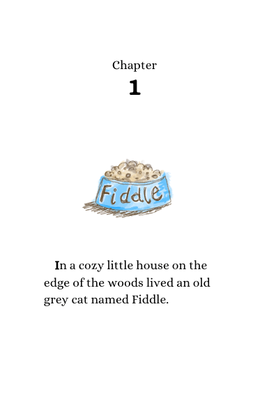 Book chapter opening with a cat named Fiddle on a white background